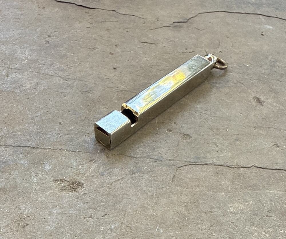 Vintage Silver Tone Square Tube Whistle Pendant Charm EDC Working Mini Whistle